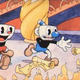Cuphead and Mugman throwing contracts into a fire.